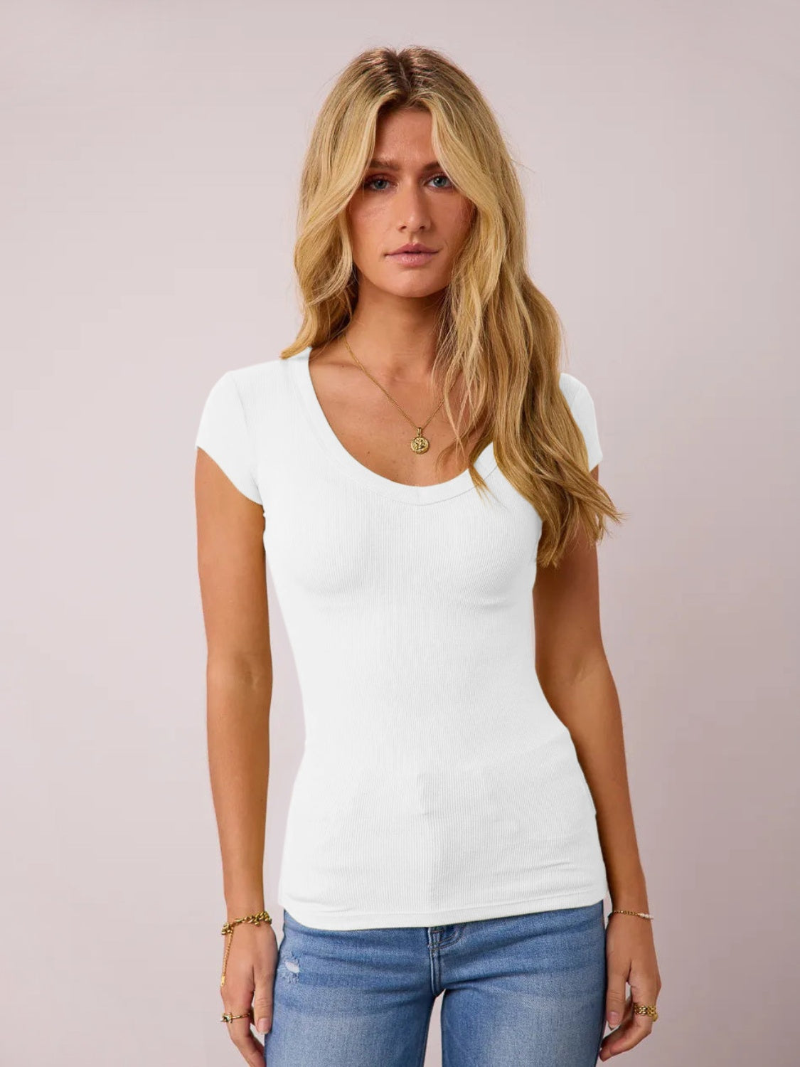 Scoop Neck Cap Sleeve T-Shirt